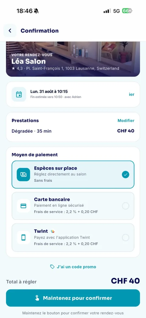 Confirmation et moyens de paiement