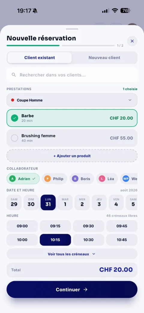 Fiche de nouvelle réservation