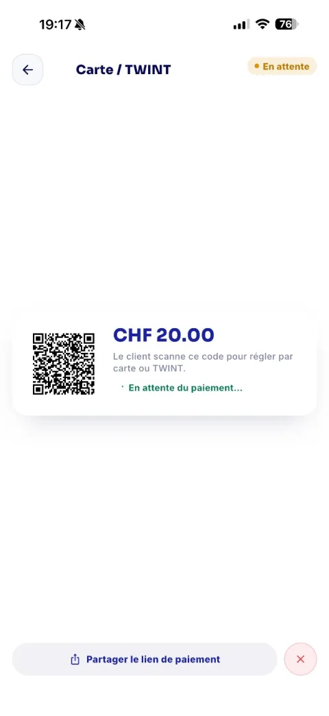Paiement par carte ou TWINT via QR code
