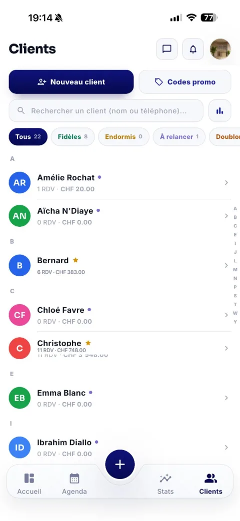 Fichier clients du salon