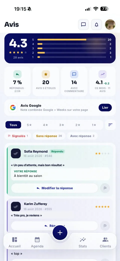 Avis clients et réponses du salon