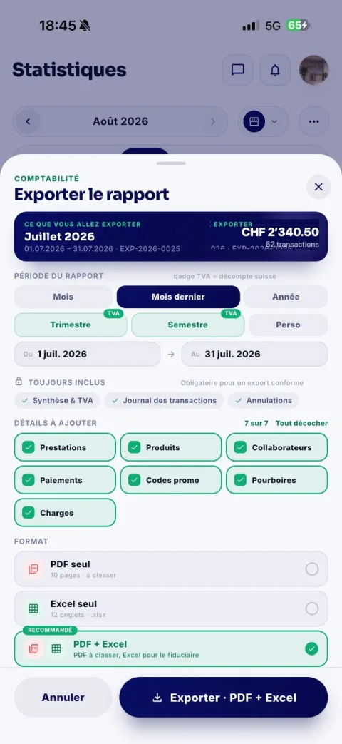 Export comptable en PDF et Excel
